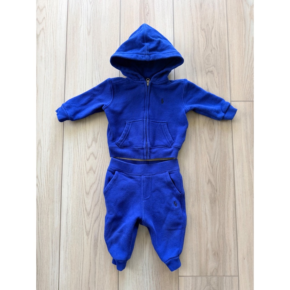 Ralph Lauren Tracksuit Set Kids 6M Blue Zip Hoodie and Joggers Fleece Logo